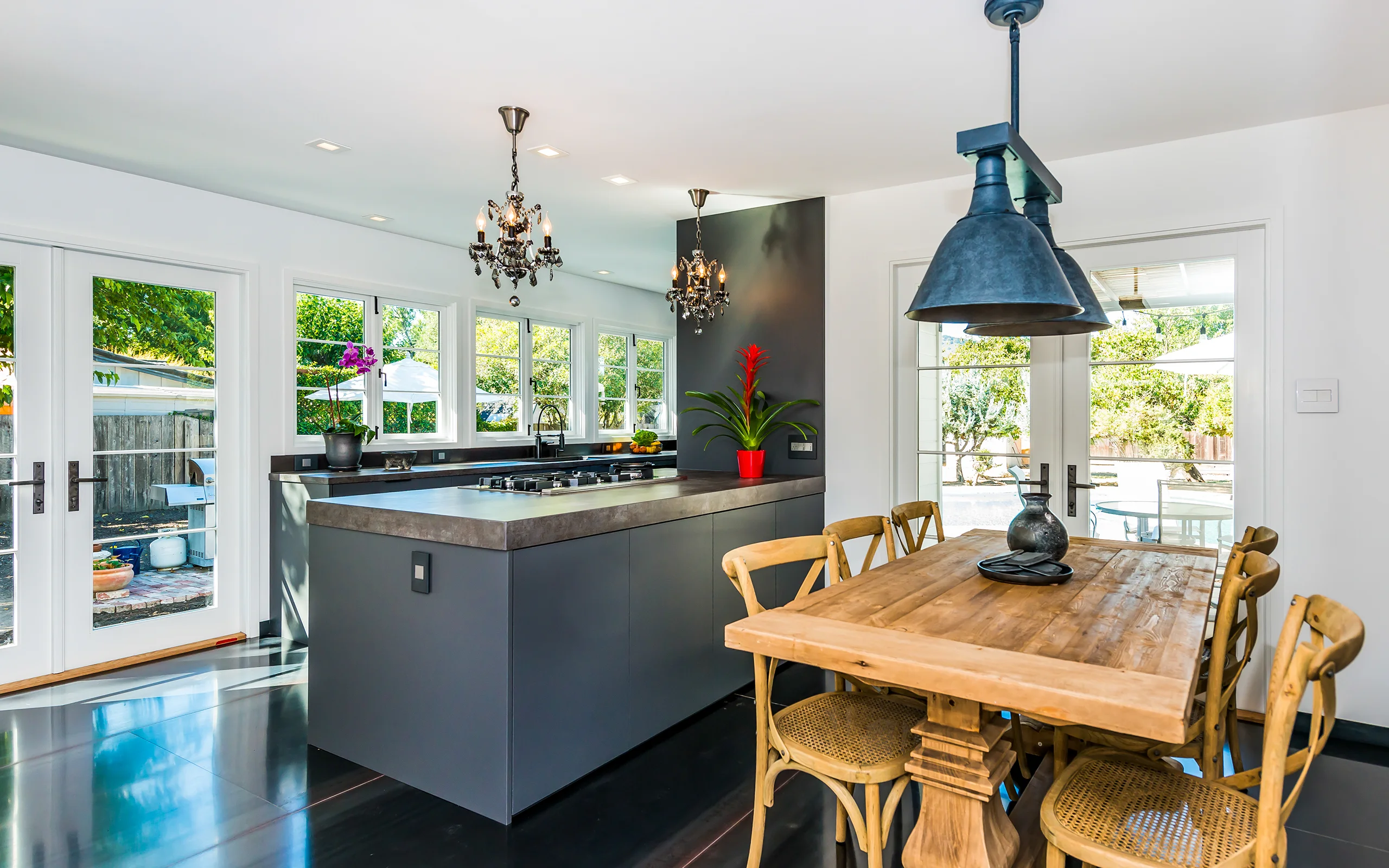 Gray modern minimalist kitchen and dining area, Danville ca 005