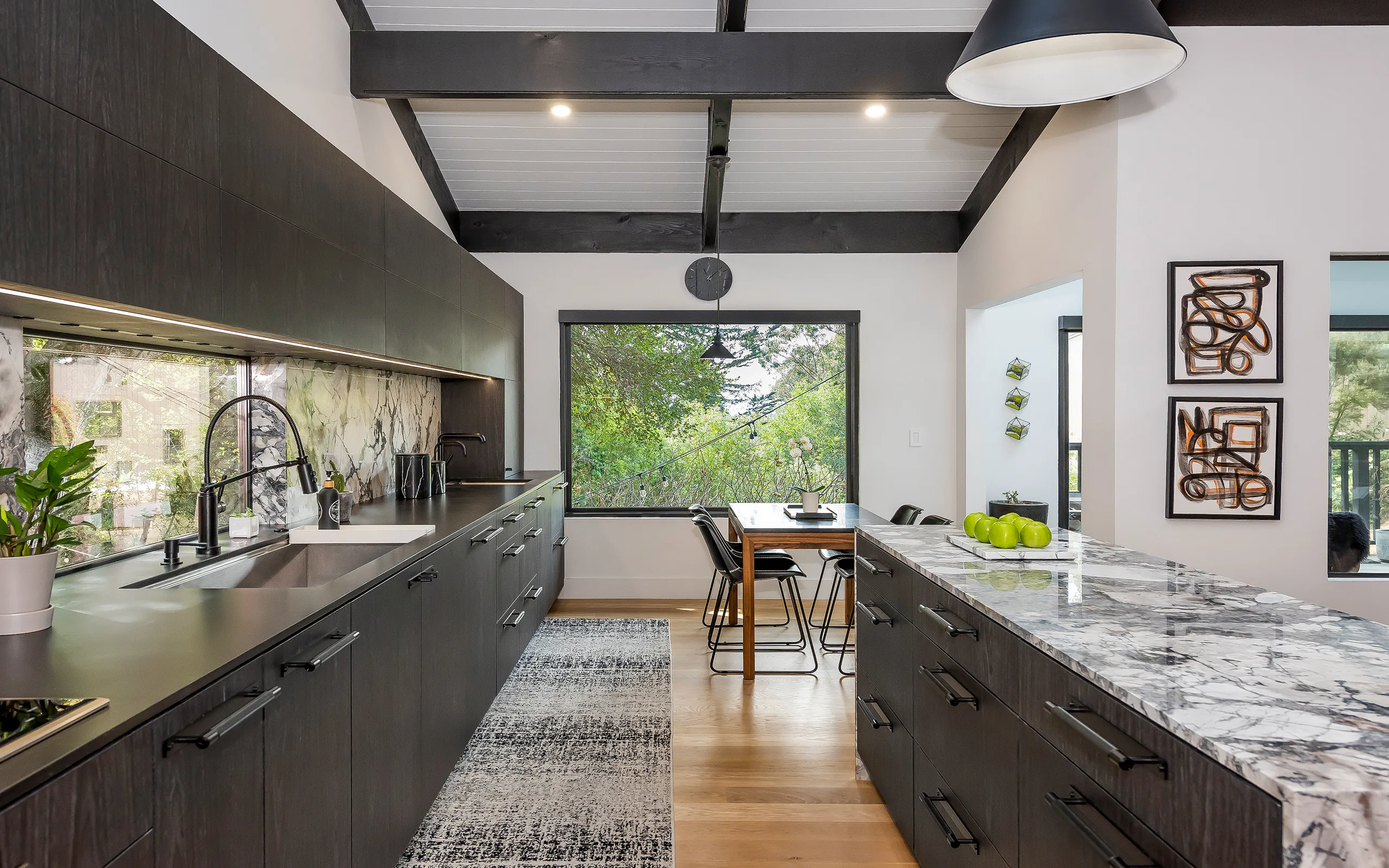 Modern dark kitchen alley and breakfast nook, Oakland ca 001