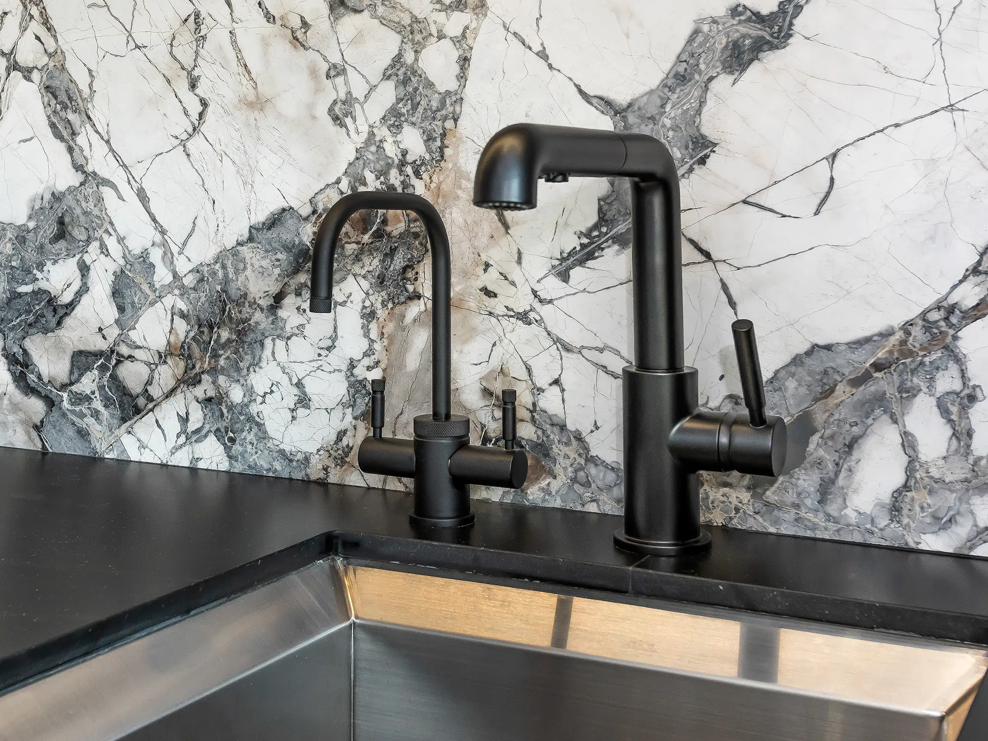 Modern dark kitchen black faucets, Oakland ca 011