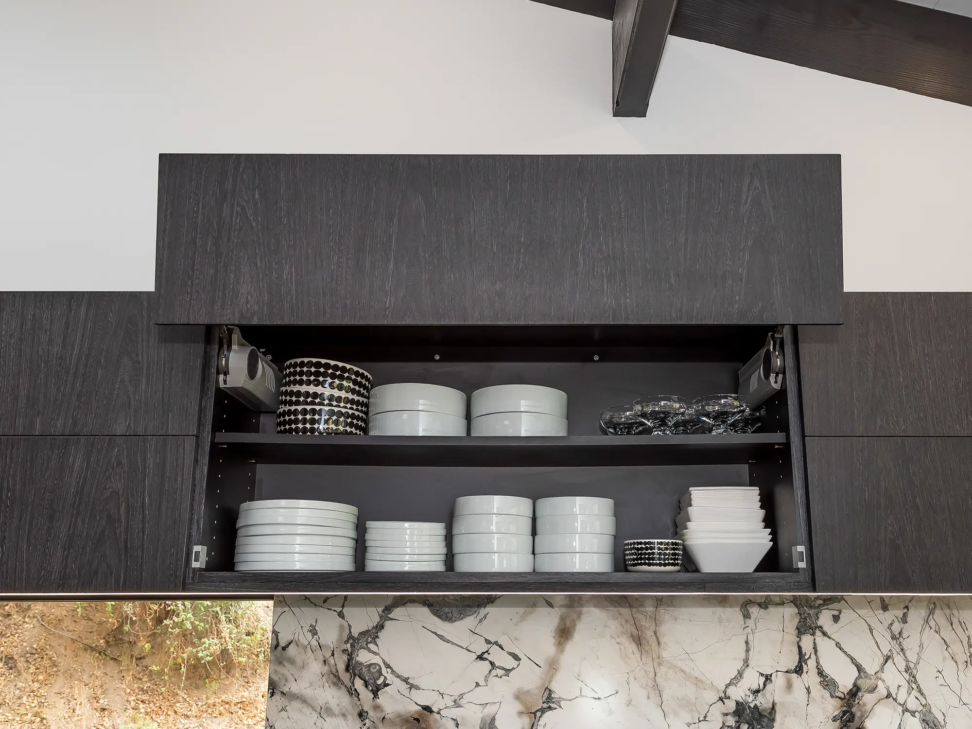 Modern dark kitchen lift up cabinet doors, Oakland ca 015