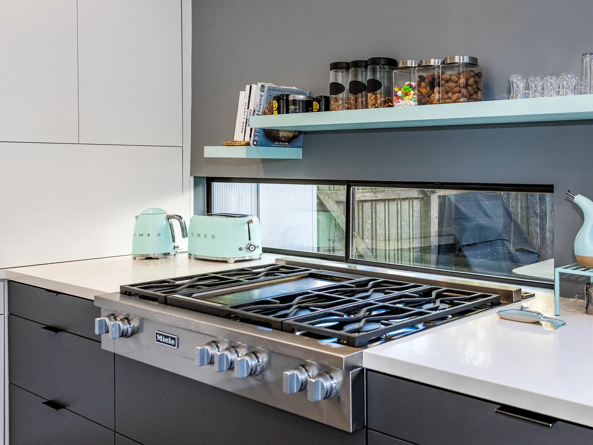 Modern gray and white kitchen cooking range, Berkeley ca 008