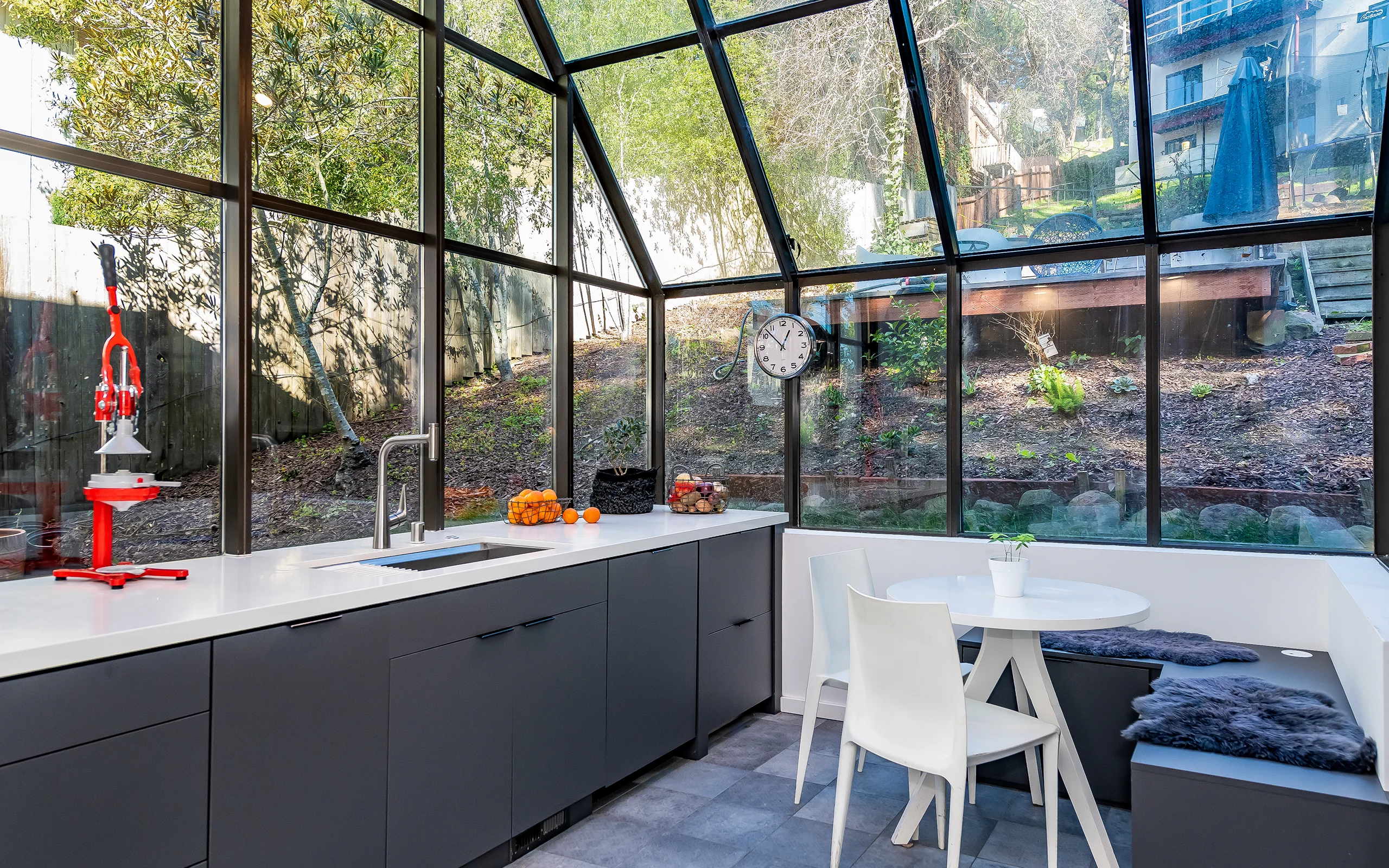 Modern kitchen with sunroom breakfast nook, Berkeley ca 017