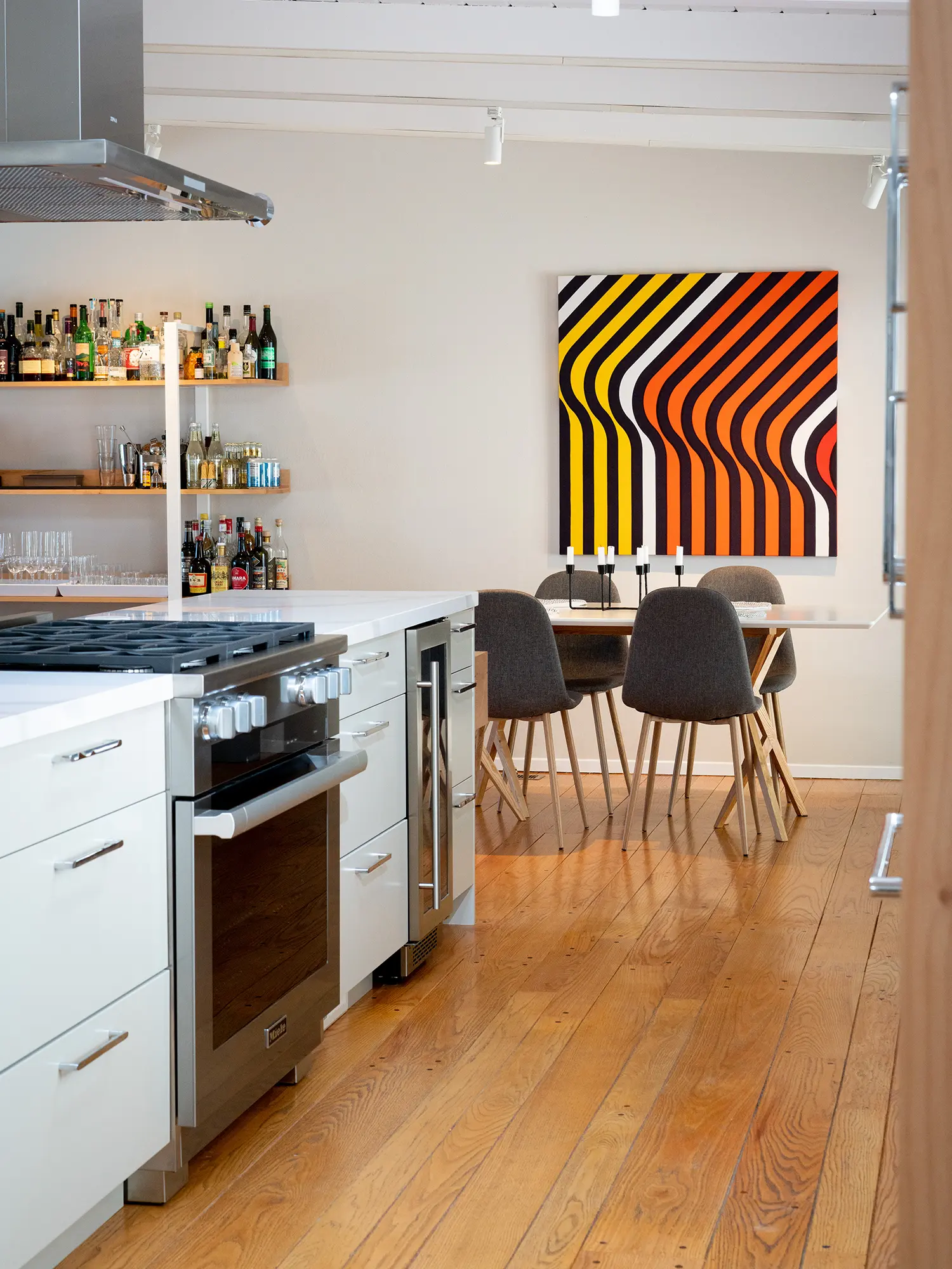 Modern minimalist white and natural alder kitchen and dining area, Oakland ca 003