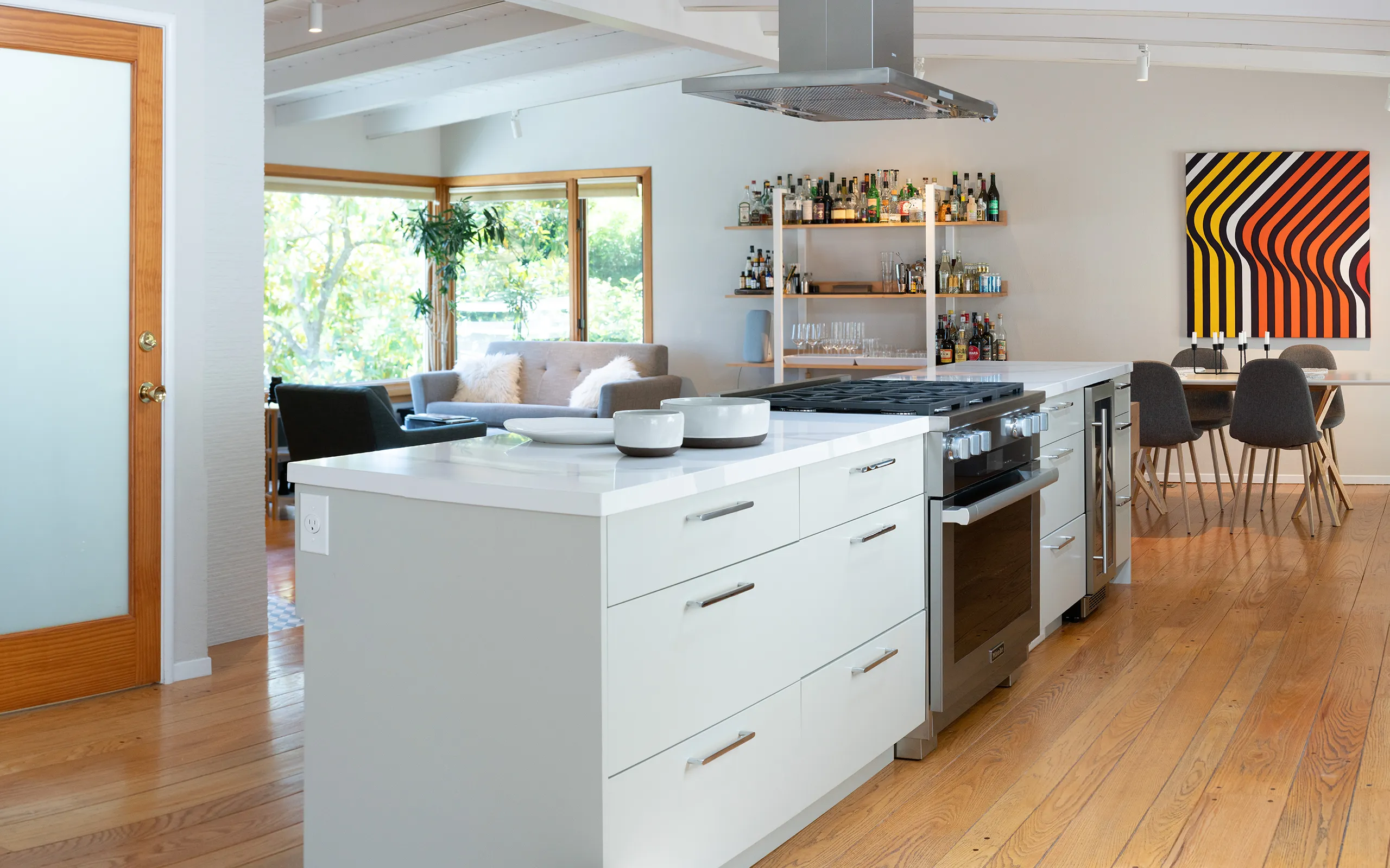 Modern minimalist white and natural alder kitchen island, Oakland ca 003