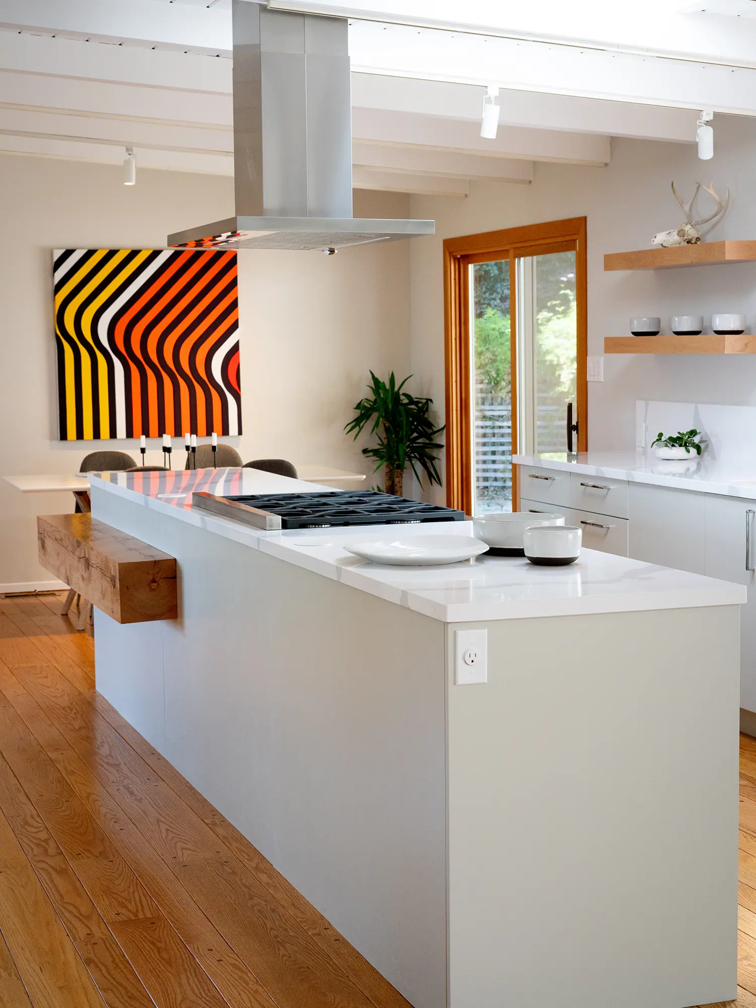 Modern minimalist white and natural alder kitchen island, Oakland ca 017