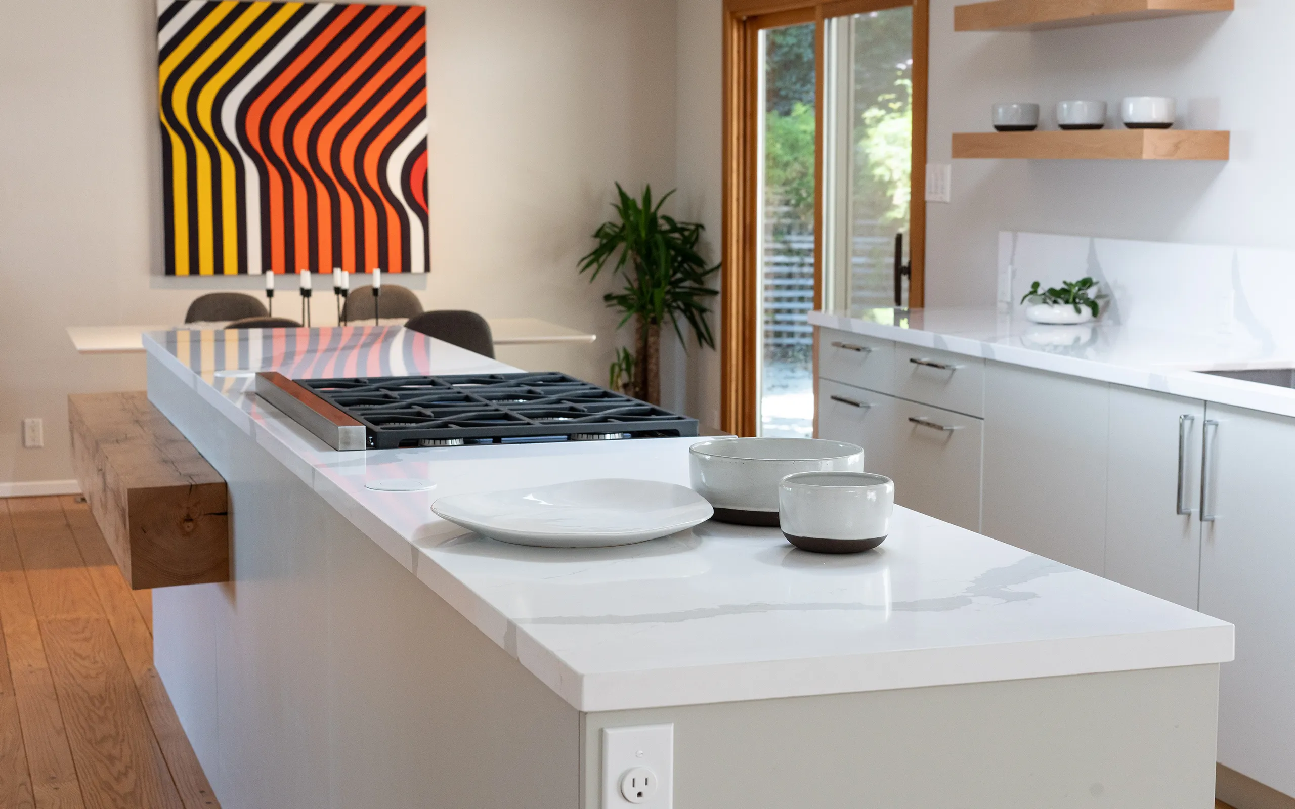 Modern minimalist white and natural alder kitchen island, Oakland ca 018