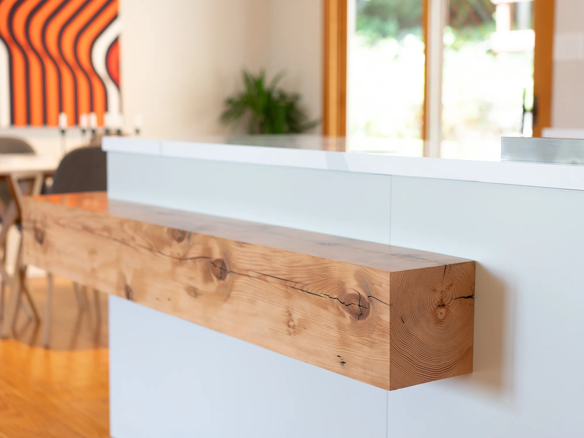 Modern minimalist white and natural alder kitchen recycled beam, Oakland ca 006