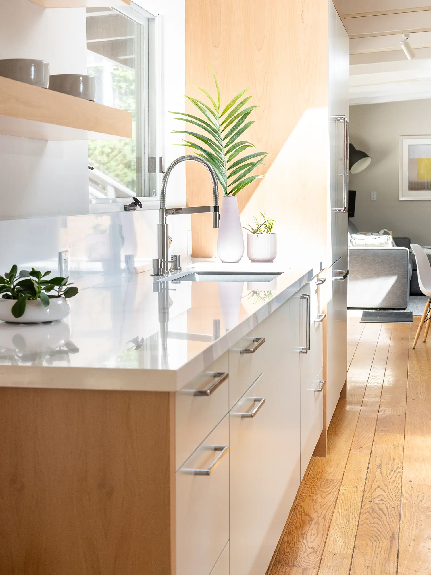 Modern minimalist white and natural alder kitchen sink, Oakland ca 009