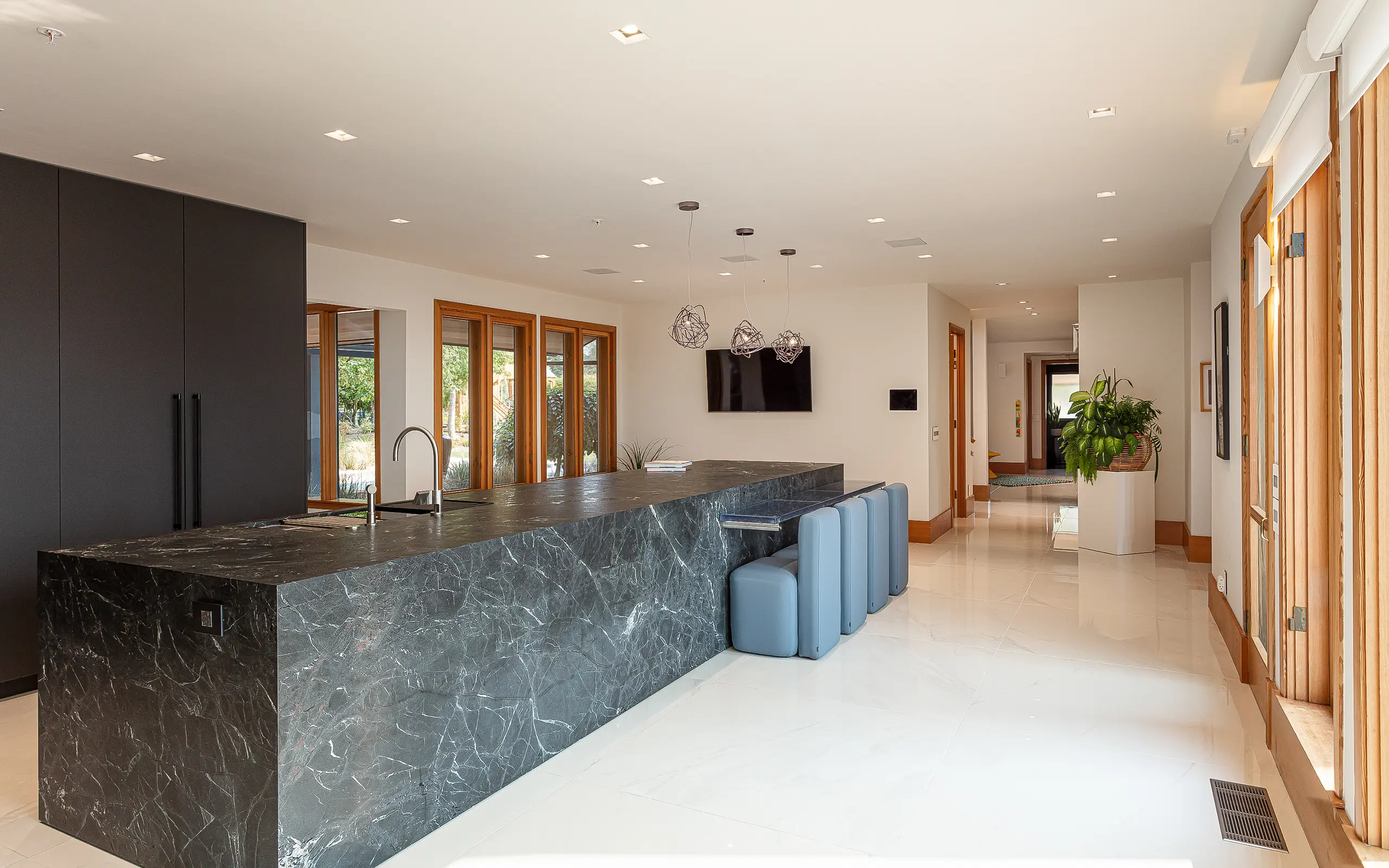 Black granite modern minimalist kitchen island, Orinda ca 003