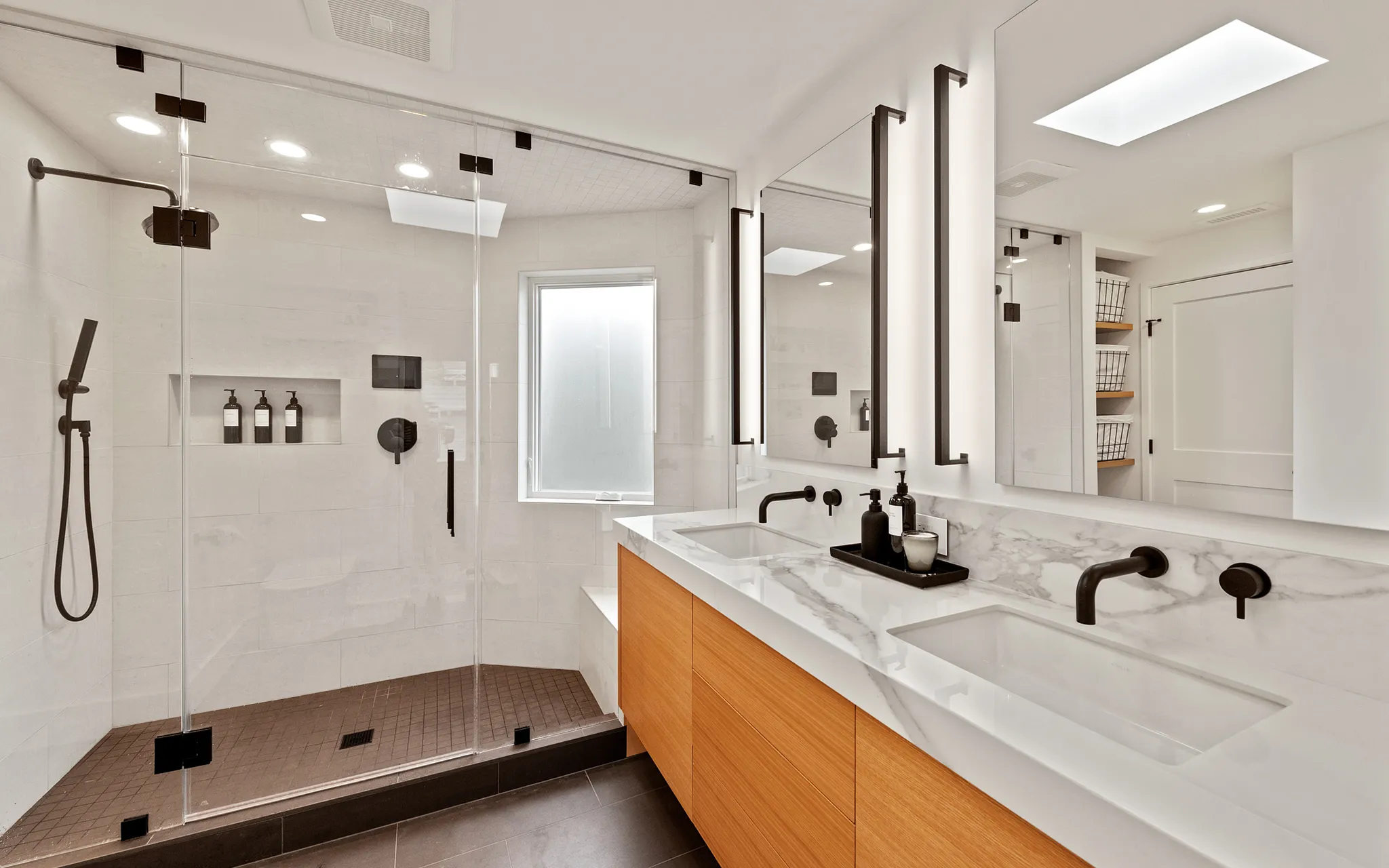 Contemporary white and natural walnut bathroom, Berkeley ca 017