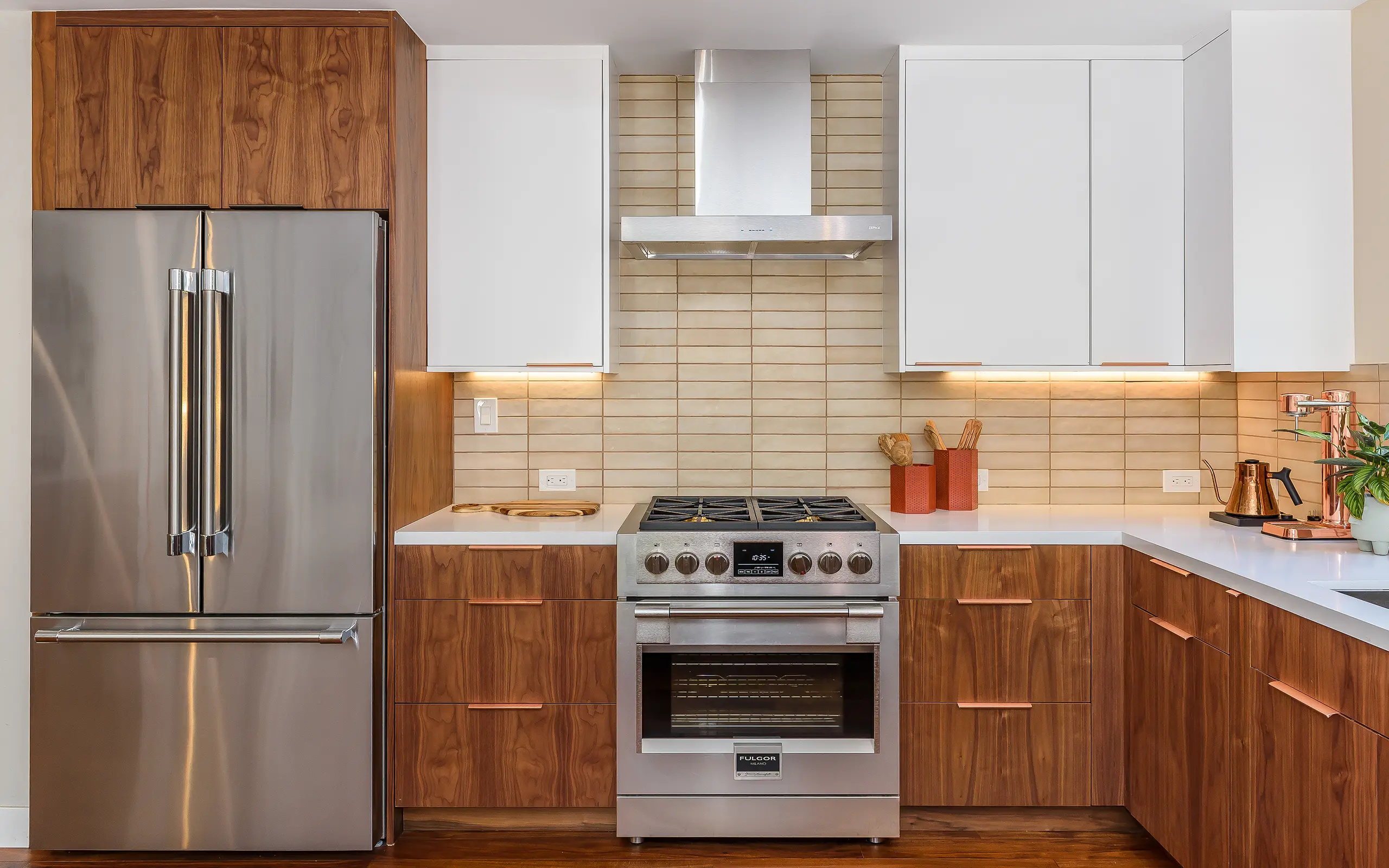 Mid-century modern kitchen range with retro tiles backsplash, Oakland ca 015