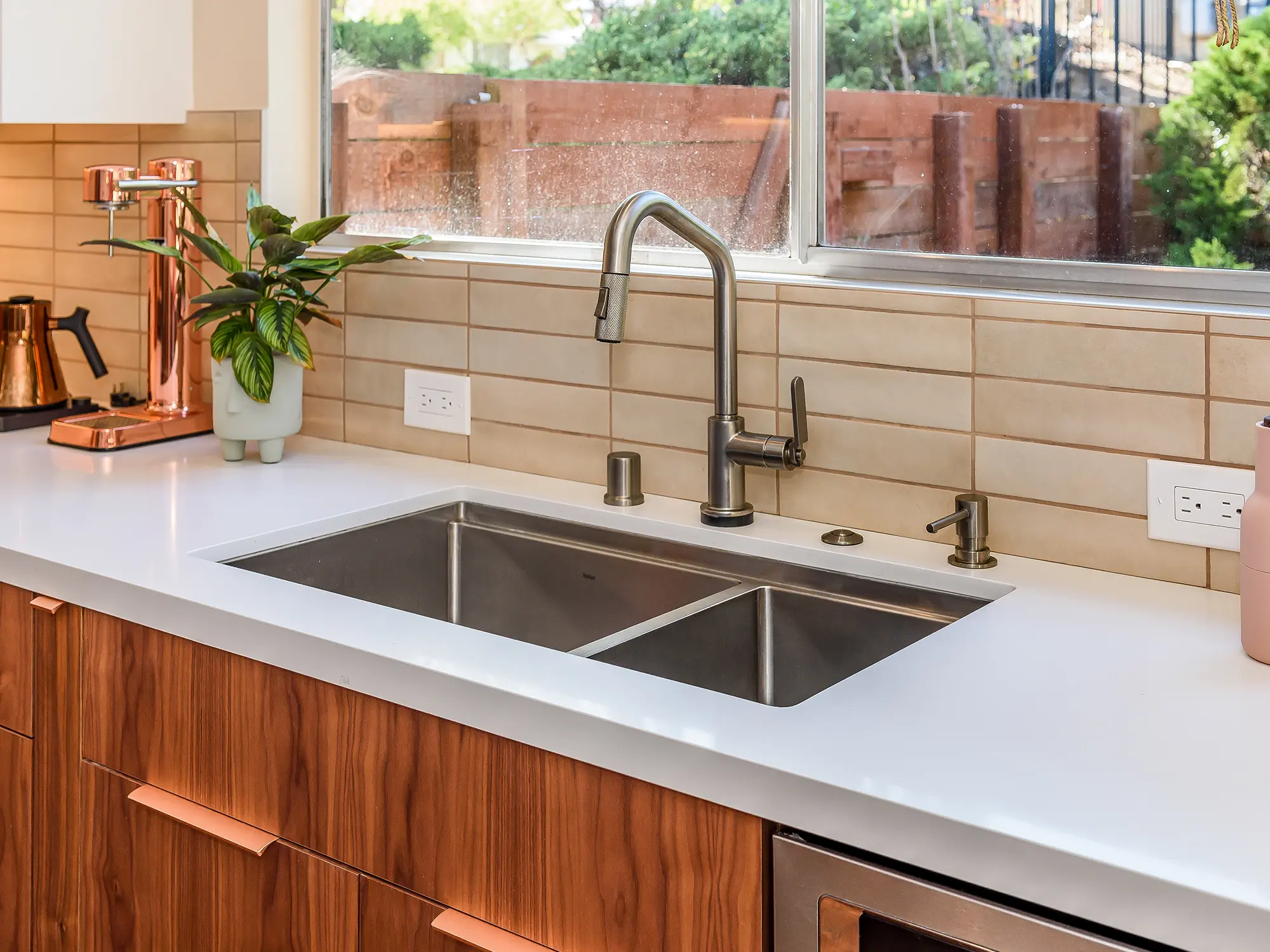 Mid-century modern smart kitchen sink with window, Oakland ca 010